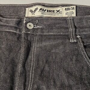 Avirex Jeans Men 48B/33 Black Embroidered Pocket Wide Leg Acid Wash Denim